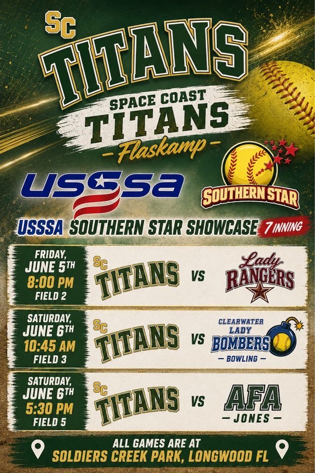 GraceEbert2028's tweet photo. Looking forward to competing this weekend at USSSA Southern Star Showcase in Longwood FL!! #Softball #Travelball #USSSA #Titans #Summer2026 https://t.co/jxt128334V