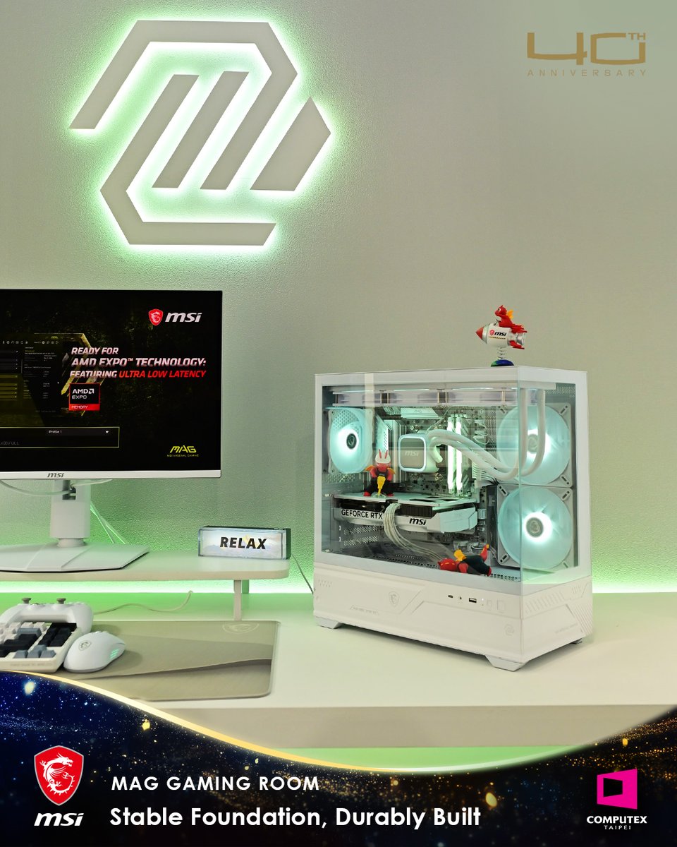 msigaming's tweet photo. Stable foundation, durably built, and ready for AMD EXPO™ Technology.  We are loving the clean lines and green glow on this MAG build at #MSIxComputex2026. Rate the build!!! Check out some other cool stuff: https://t.co/BotvIDHLzU https://t.co/TYSTFK0kth