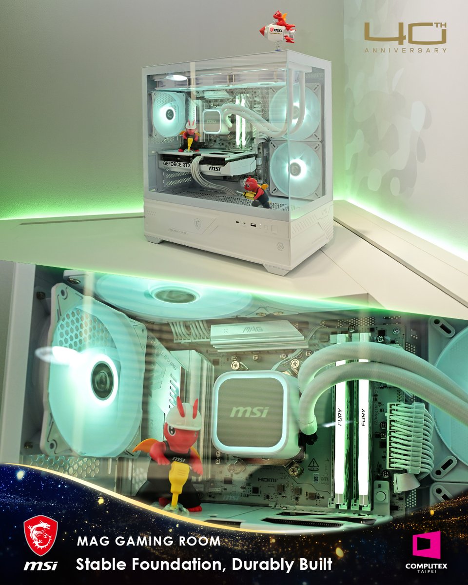 msigaming's tweet photo. Stable foundation, durably built, and ready for AMD EXPO™ Technology.  We are loving the clean lines and green glow on this MAG build at #MSIxComputex2026. Rate the build!!! Check out some other cool stuff: https://t.co/BotvIDHLzU https://t.co/TYSTFK0kth