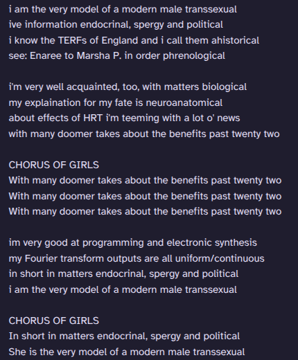 beingwretch's tweet photo. @GuildingLilly @base2wave hello i reworded the whole song along these lines and was just checking twitter to see if anyone had the same idea and you did! i think inside every trans women theres a little weird al

mine's a little channy and based around 20-30something intracommunity stereotypes but https://t.co/IX3Duac7EQ