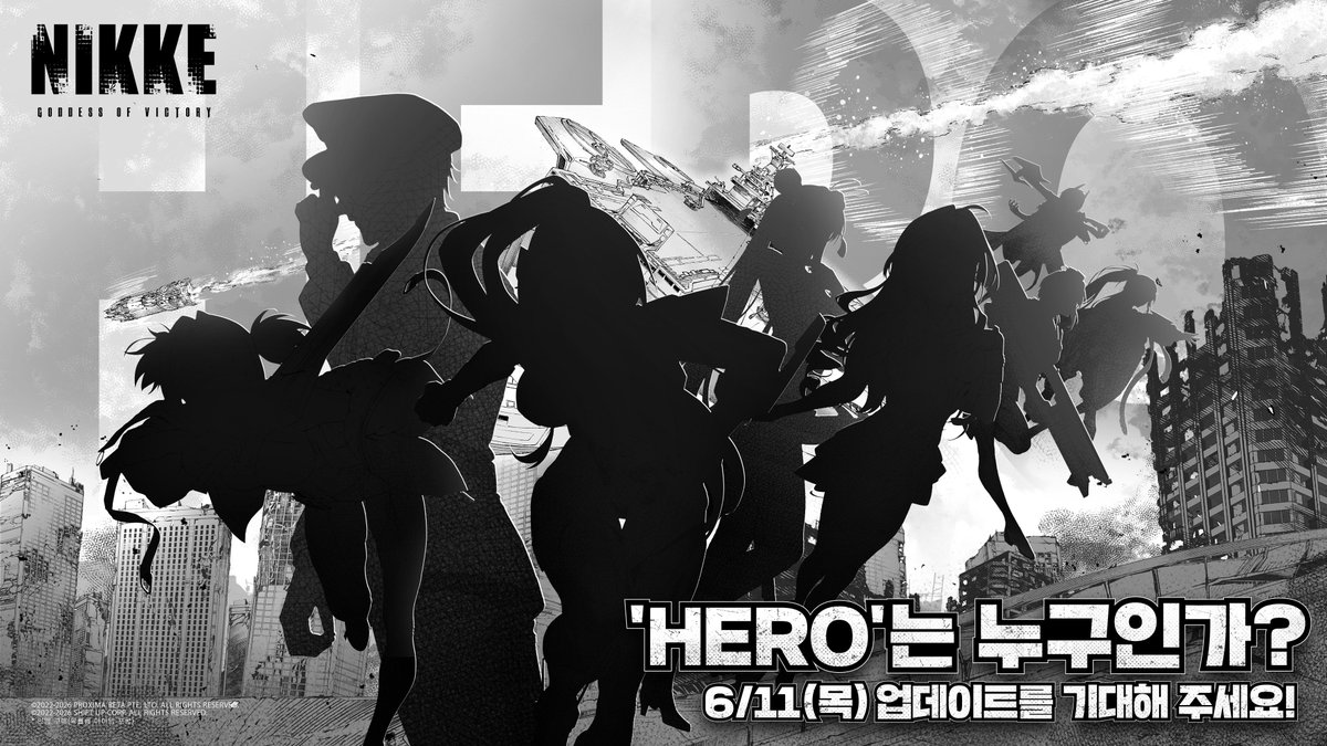NIKKE_kr's tweet photo. 【'HERO'는 누구인가?】

6/11(목) 신규 업데이트 예정.
많은 기대 부탁드립니다!

​* 인앱 구매(확률형 아이템 포함) https://t.co/XYqaLPYcoO