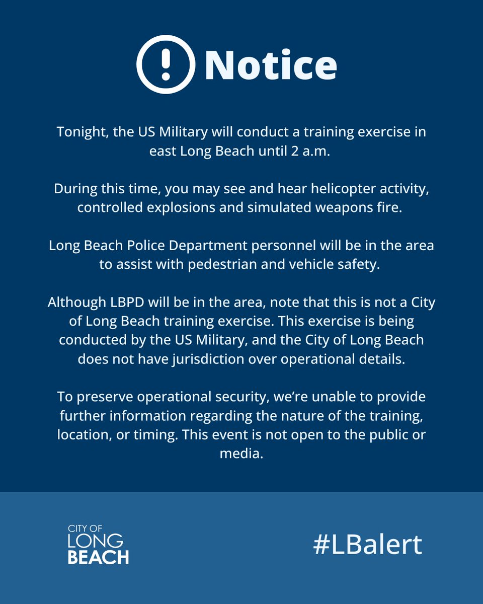 LongBeachCity's tweet photo. ⚠️ #LBalert NOTICE OF TRAINING 📣 https://t.co/S9XyBXQSQc