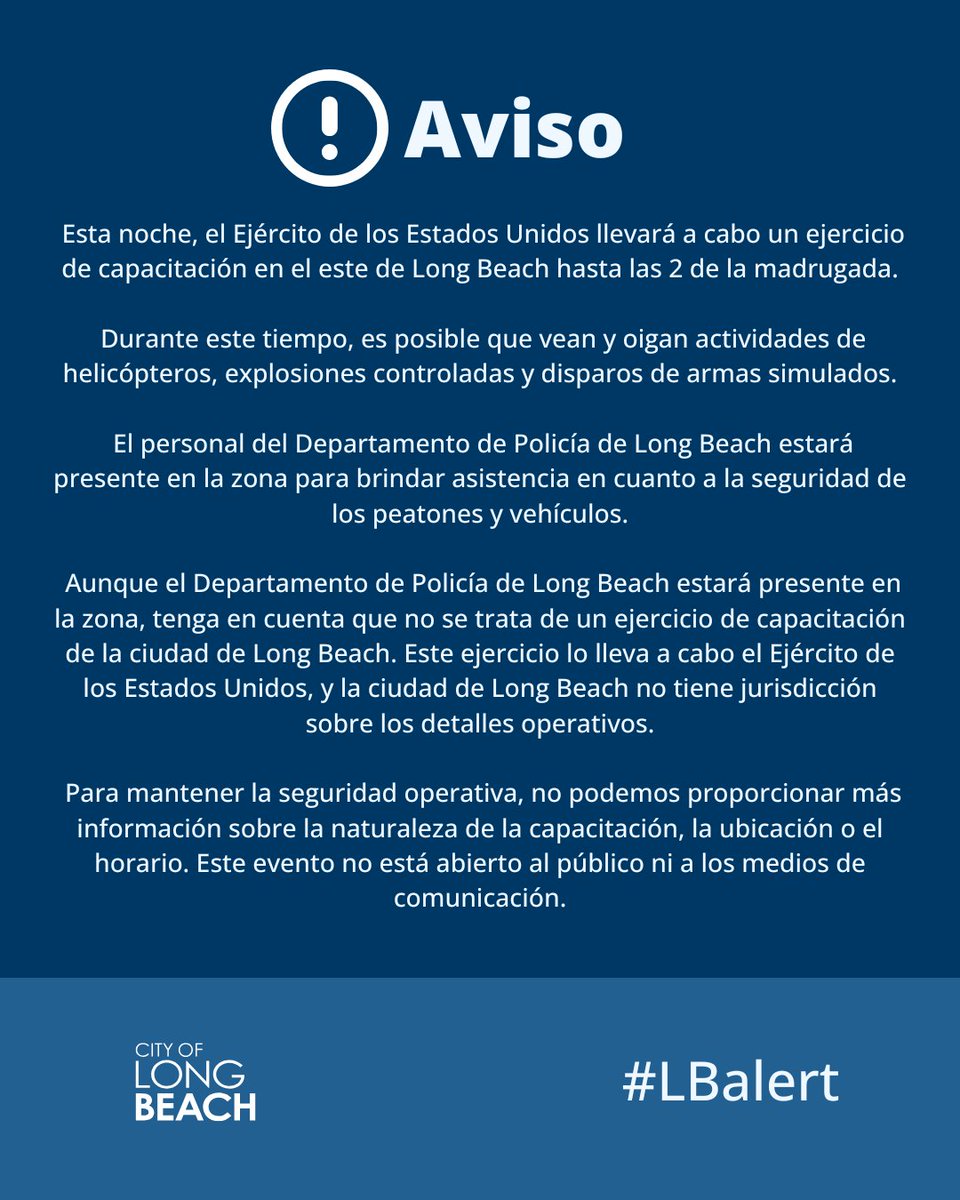 LongBeachCity's tweet photo. ⚠️ #LBalert NOTICE OF TRAINING 📣 https://t.co/S9XyBXQSQc