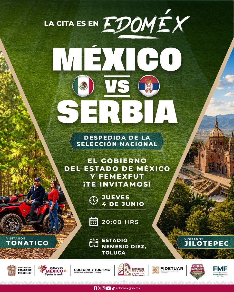 FMF's tweet photo. La fiesta mundialista llegó al #EdoMex. 🏟️⚽

El Gobierno del Estado de México y la FMF logramos unir la pasión por el futbol y la belleza de la cultura, la gastronomía, la música y el cine.

@Edomex #UnDestinoHechoAMano #EstadioDeMéxico #DestinoFutbolero #ElPoderDeServir https://t.co/SslJdzvlCr