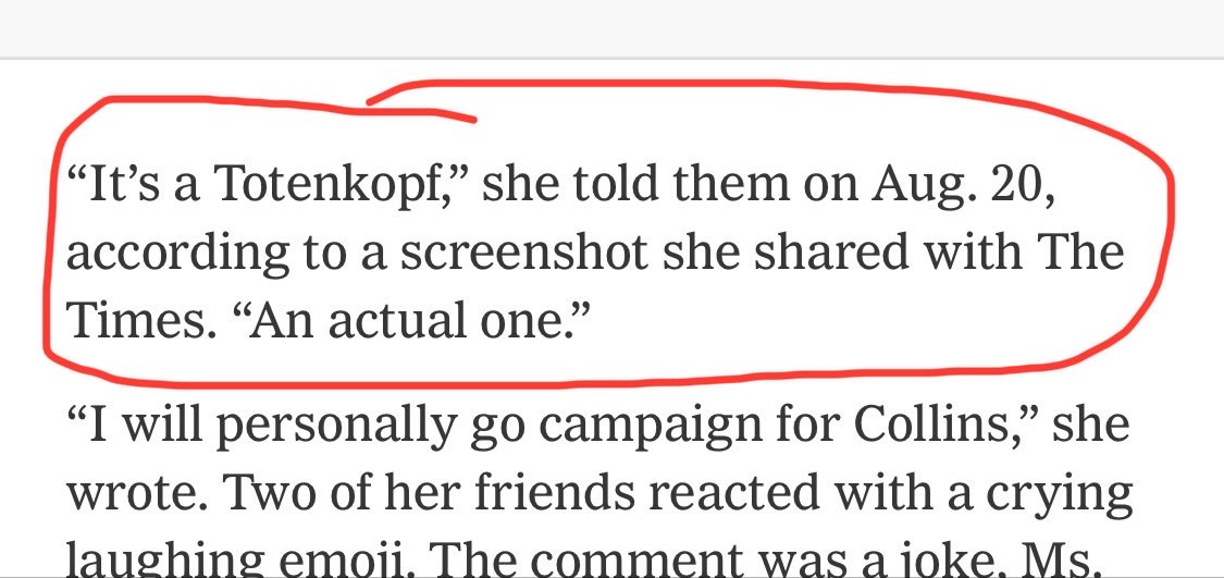 davidzweig's tweet photo. @EmmaVigeland You’re forgetting the part about how this woman sent a text saying Platner had a Totenkop *two months before* Platner says he learned he had a Nazi tattoo. https://t.co/NngSWPF9vz