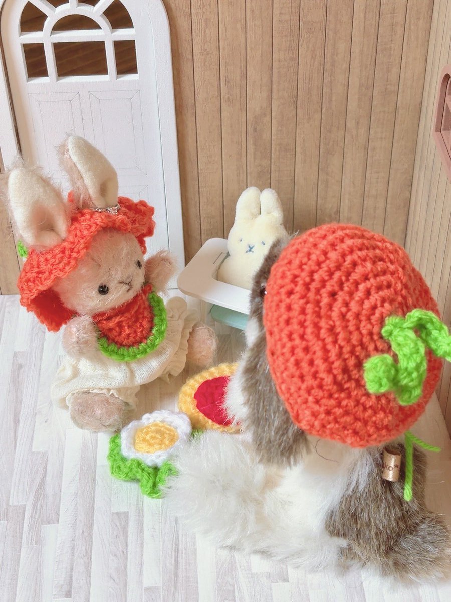 torte_sweets's tweet photo. おそろいのにんじんコーデで
ブランチタイム🥕

#ぬい撮り #ぬい活
#ハンドメイド #編み物 https://t.co/dGFxLYRkLD