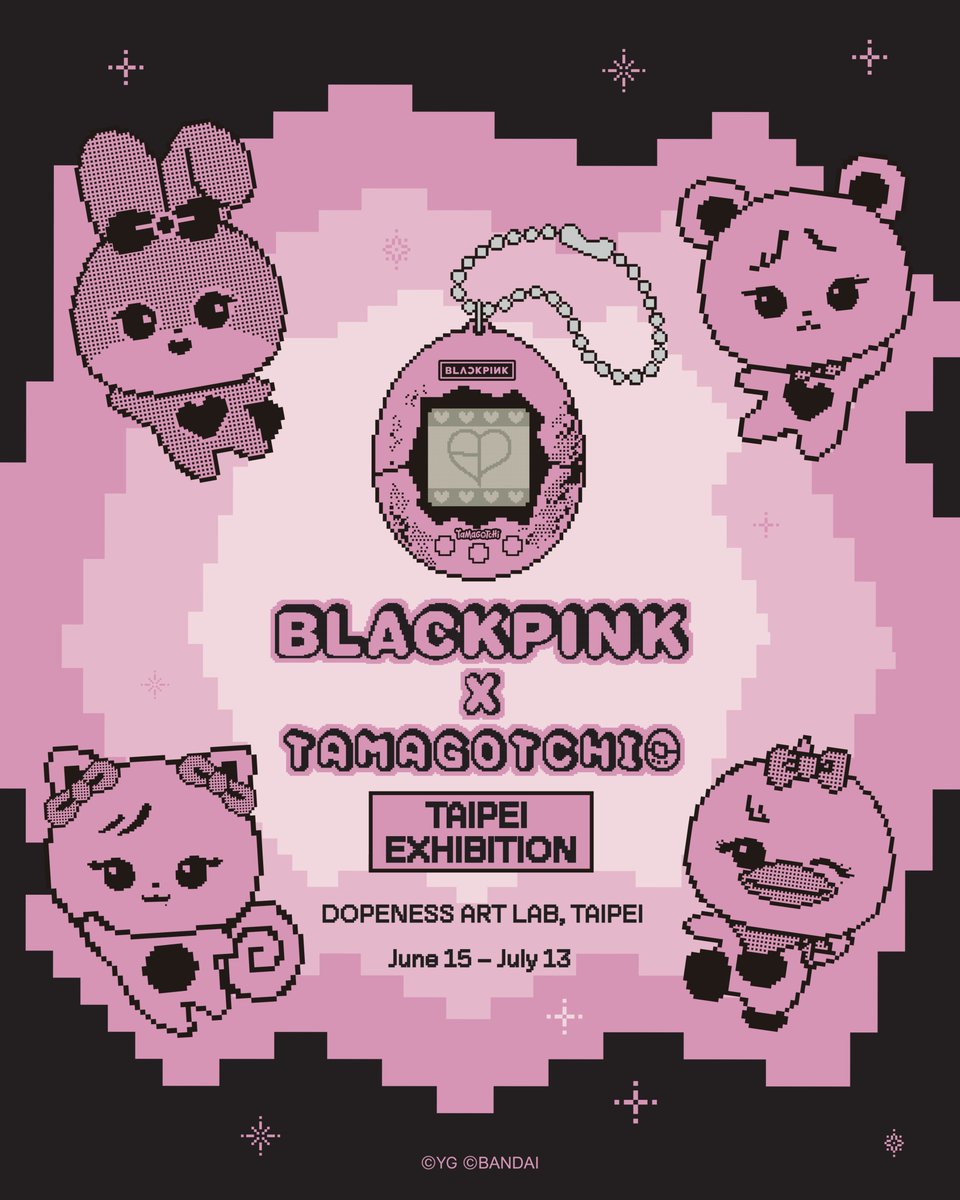 ygselect's tweet photo. BLACKPINK X TAMAGOTCHI 
POP-UP STORE IN TAIPEI

BLACKPINK 與 Tamagotchi 聯手打造的
沉浸式互動展覽 ✨

從 RFID 互動體驗、拍照打卡區到限定聯名周邊，
一起走進這個特別的粉紅世界吧 👀

BLACKPINK and Tamagotchi come together
in an immersive interactive exhibition ✨

RFID experiences, photo zones,
and limited merch await in a special pink world 👀

📍 DOPENESS ART LAB, TAIPEI
📅 June 15 – July 13

🎫 Ticket Reservation Link
https://t.co/Isf1IcrkZa

#BLACKPINK #블랙핑크 #BLACKPINKXTAMAGOTCHI #블랙핑크X다마고치 #EXHIBITION #TAIPEI