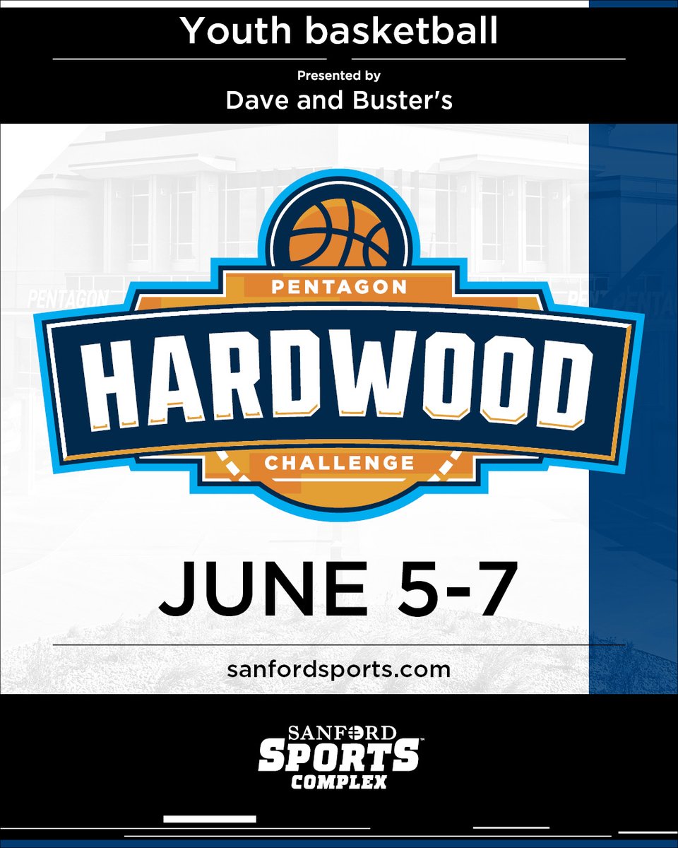 sanford_complex's tweet photo. 🏀 Hardwood Challenge (presented by Dave &amp; Buster’s)
📍 Sanford Pentagon
🗓 June 5–7
👥 10U–17U

Learn more: https://t.co/N4aQ8GEbqp https://t.co/RPQVPTHVsK