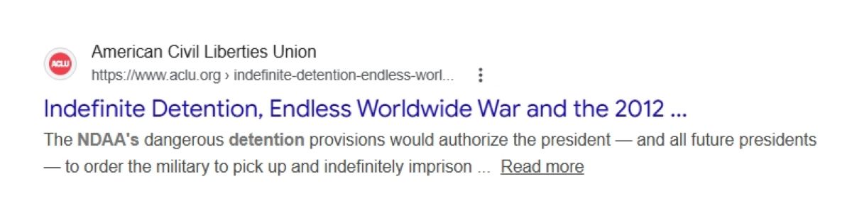 NateAdams5k's tweet photo. @ImBreckWorsham NDAA allows the U.S. Government to indefinitely detain any U.S. citizen they accuse of "terrorism".  They can deny you a lawyer, notifying your family and any court appearances.  They took all our rights and called it "protection from terrorists".    Now Israel can do it! https://t.co/OmlInOCfrq