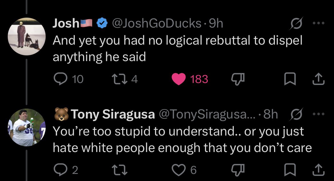 TreMorgan1996's tweet photo. Maybe I have to remind you again pigskin. The top comment is what you responded to. That comment isn’t “attacking whites”, but then again, it all makes sense considering you’re a fucking snowflake. Like I said, let me know when the showdown is with you and Black Lives Matter, because I’ll make sure I’ll get my popcorn out to see who sounds the most like a bitch.