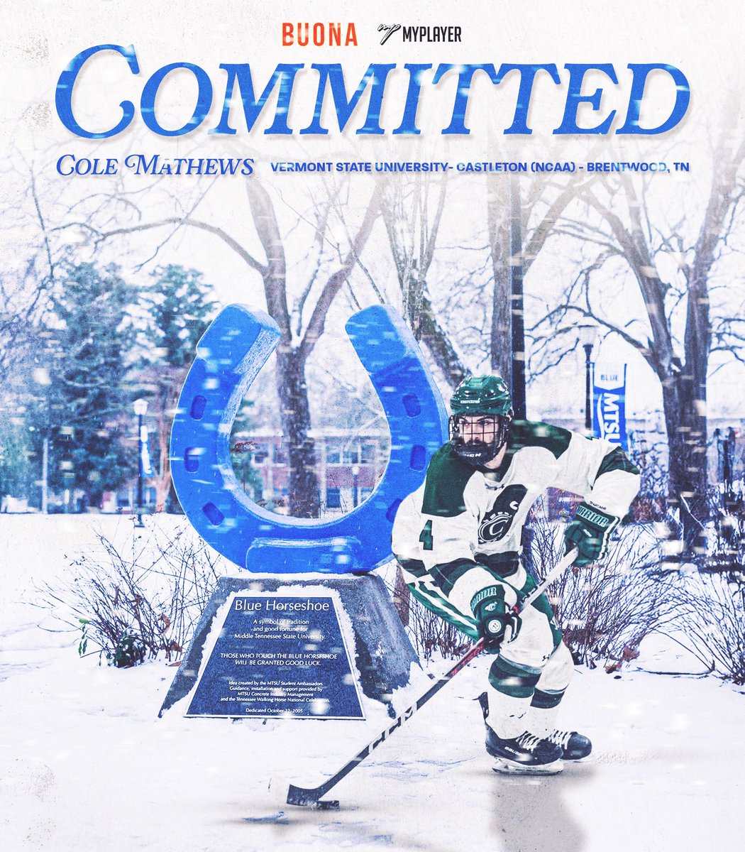 MTSUhockey's tweet photo. Welcome, Cole Mathews ⚡️

Former Vermont State University-Castleton defenseman has committed to #MTSUHockey for the 2026-27 season‼️ https://t.co/bHAQ9Vj5fg