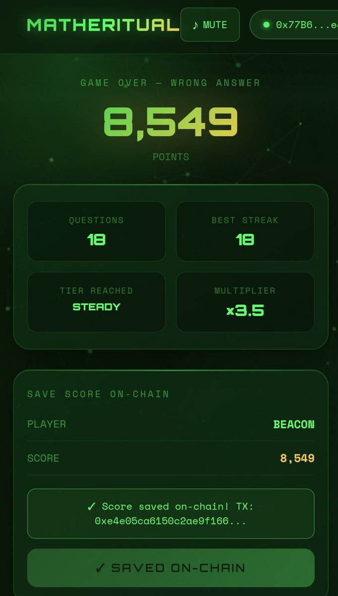 Beaconorb's tweet photo. Another Great dapp on @ritualfnd made by @philip3828

You can try it out fam https://t.co/Pjs8N2sJZX

Don't mind my score too 😅 https://t.co/ROG7FTM7mH