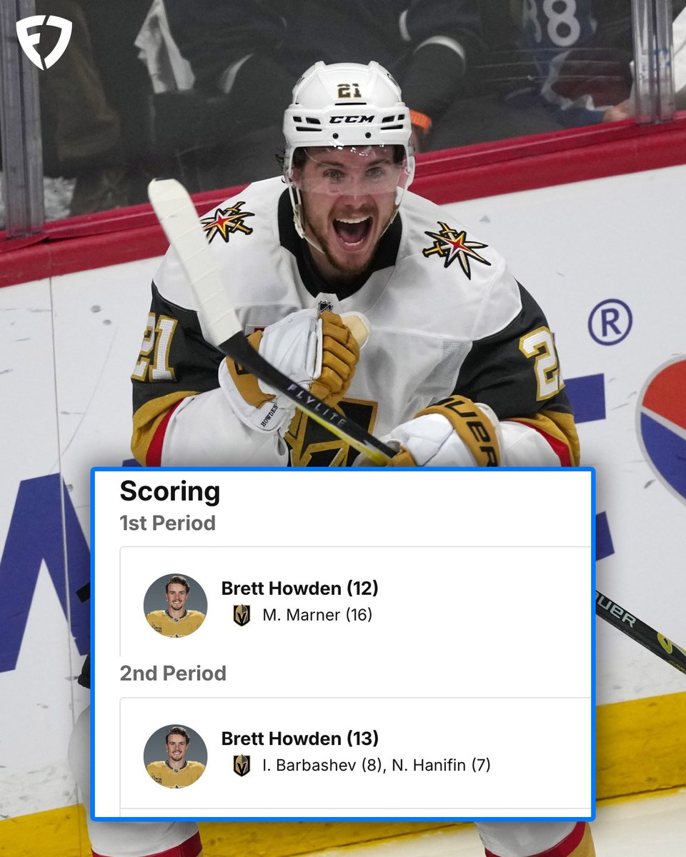FDSportsbook's tweet photo. BRETT HOWDEN WITH 2 GOALS ALREADY IN GAME 2 💪

A $10 bet on him to score 2+ goals (+3300) would have won you $330 💰

#NHL | #ForgedInGold https://t.co/nqmdnqWe9j