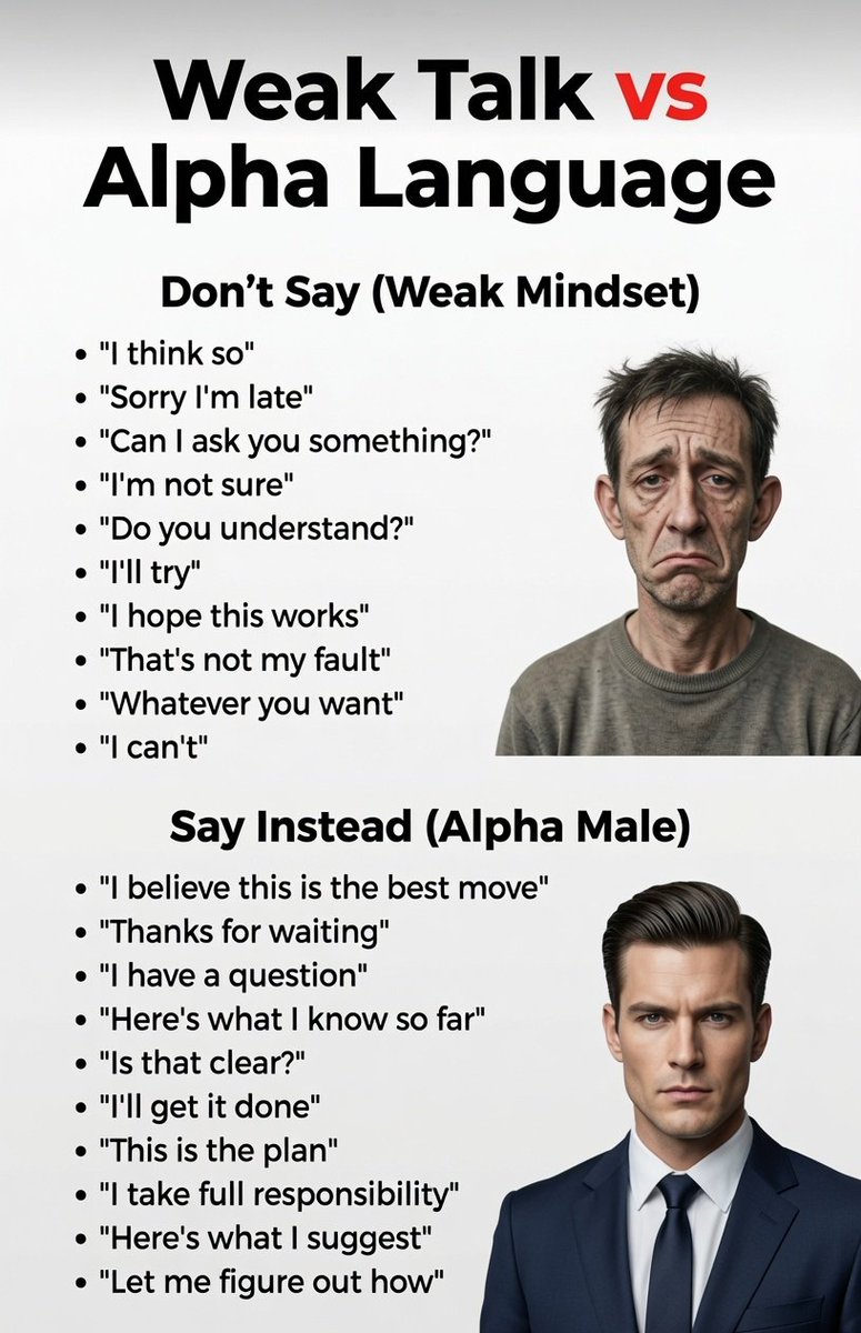 Infinityhub_11's tweet photo. Weak Talk vs Alpha Language...👇 https://t.co/mIBOM39tAv