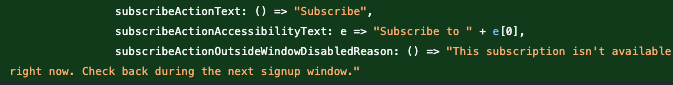redphx's tweet photo. Code related to the new Game Pass tier for China has been found on the xCloud website

- It uses the word "Subscribe" instead of "Join"
- Time-limited signup window?

xCloud is currently not available in China. https://t.co/TFOuAmvB8s