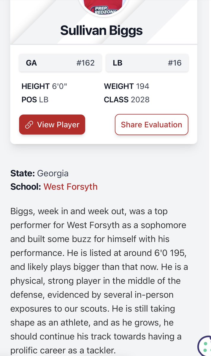 DBarker2442's tweet photo. Write up about ‘28 ILB @sullivanbiggs19 by @PrepRedzone ! Currently in Vegas right now for his unofficial Visit &amp; competing at Camp! #RecruitWest @RecruitGeorgia https://t.co/KtLHnFuLEj