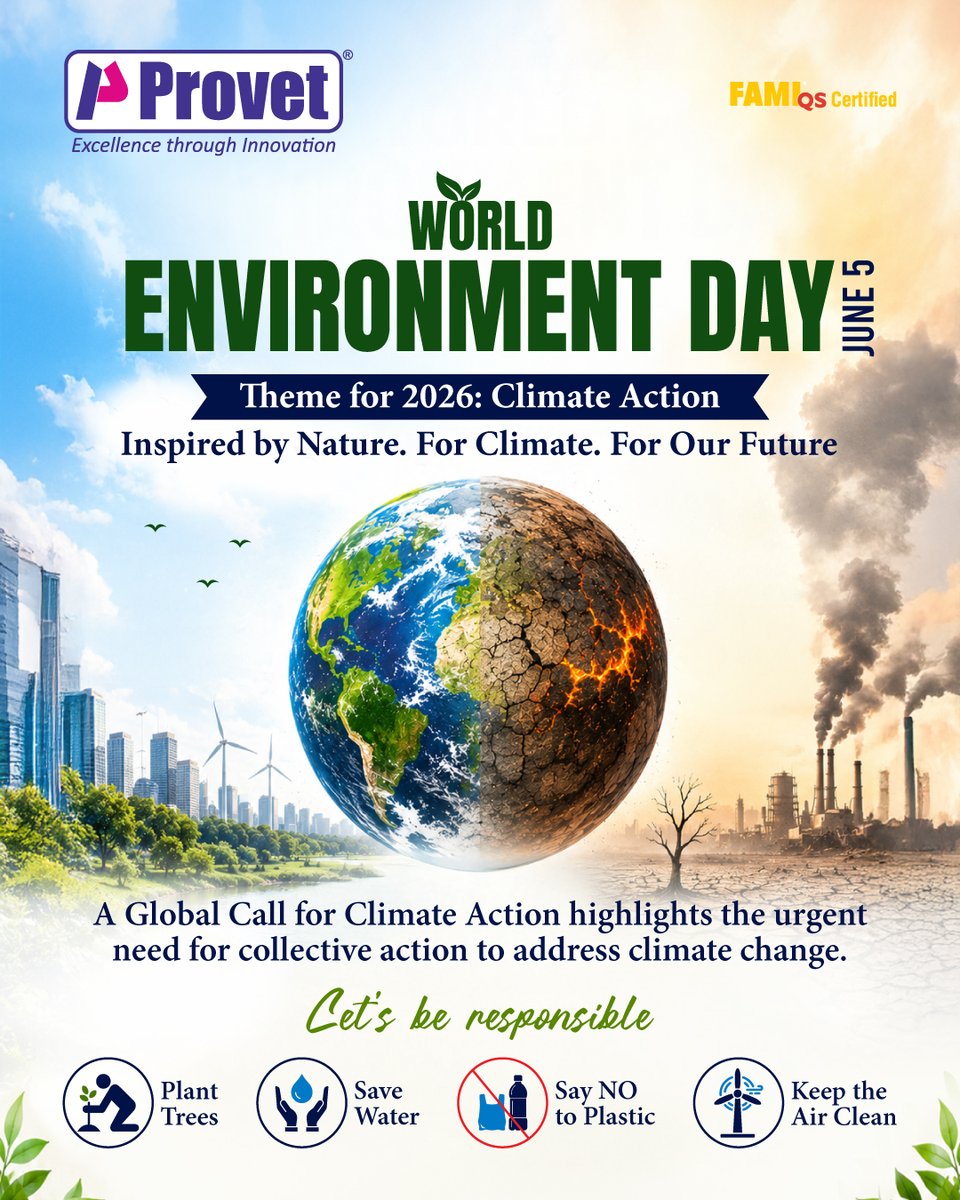 provetppl's tweet photo. World Environment Day
Let’s be responsible: Plant Trees; Save Water; Say NO to Plastic; Keep the Air Clean
Conserving Mother Earth is our utmost responsibility.
#Provetpharma #WorldEnvironmentDay #nowforclimate #saveplanet #planttrees #savewater #PlasticFree https://t.co/QJAJqhHRaa