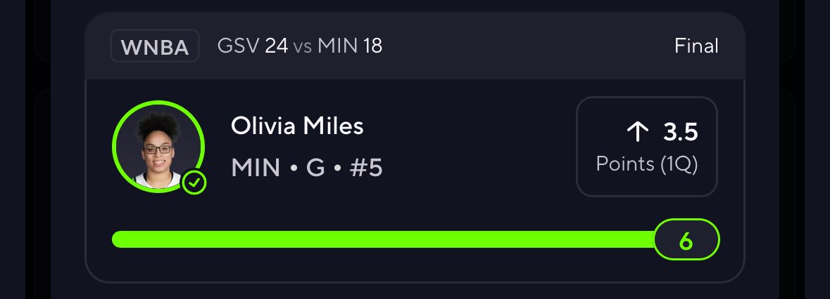 JBombDFS's tweet photo. Olivia Miles OVER 3.5 1Q points ✅

WNBA POTD’s are now 12-2 🔥

❤️ if you tailed https://t.co/deWceM2ueV