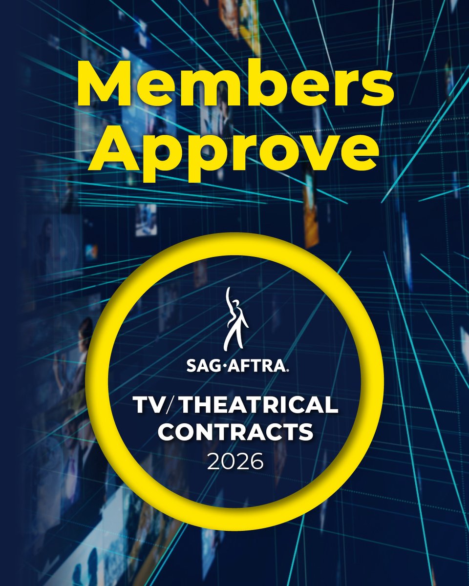 sagaftranews's tweet photo. SAG-AFTRA Members Approve 2026 TV/Theatrical Contracts Tentative Agreement 

Read more: https://t.co/n9cpwjXSYo https://t.co/b0deMNTU4l