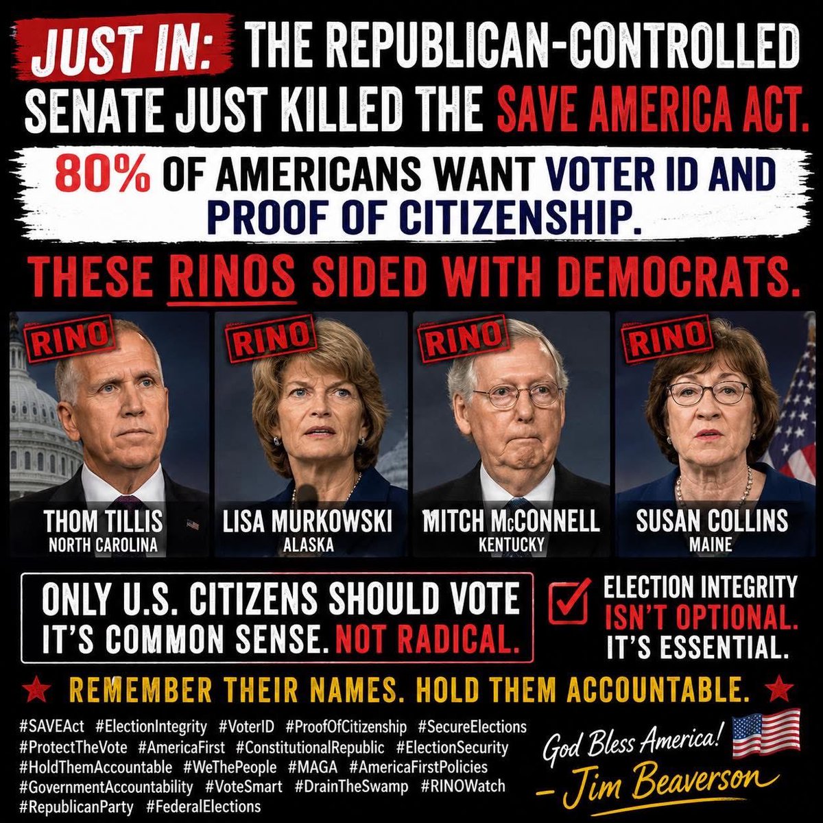 FuriousnFastC8's tweet photo. @SenMcConnell @SenSusanCollins @lisamurkowski @SenThomTillis You FUCKING traitors!  Primary these fucks https://t.co/yo5tdGEPTx