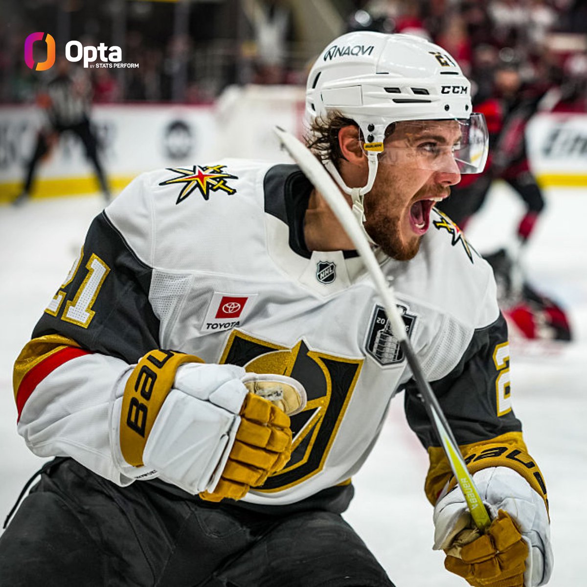 OptaSTATS's tweet photo. Goals for the @GoldenKnights' Brett Howden this season:

Regular season: 12
Postseason: 13 (including 2 tonight)

No other player in NHL history has scored a dozen or more goals in the regular season and then surpassed that total in the postseason. https://t.co/DCOxfg7mHP