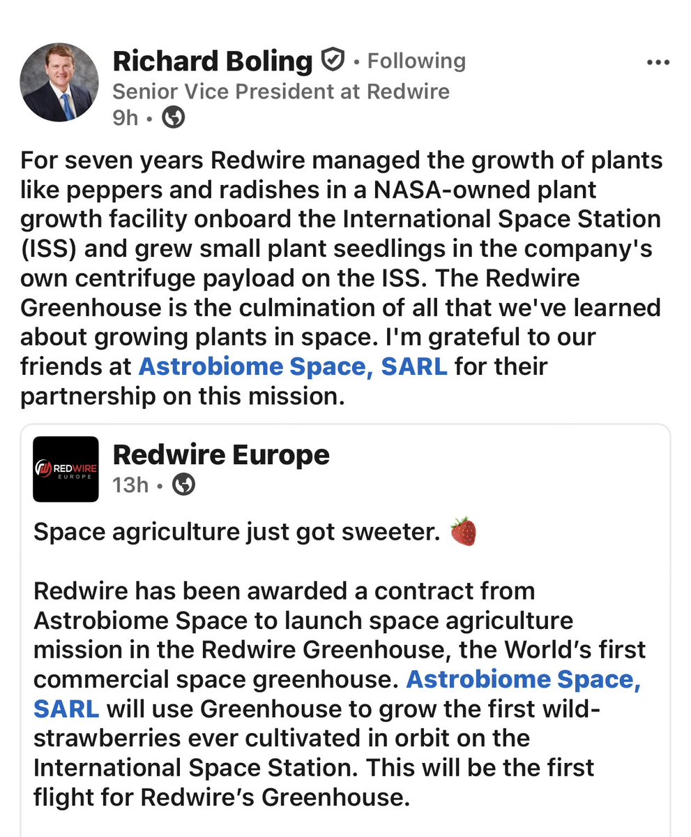 SpaceInvestor_D's tweet photo. $RDW: The world's first commercial space greenhouse, growing plants in space!

Go Redwire. https://t.co/hKTpIRM2Xe