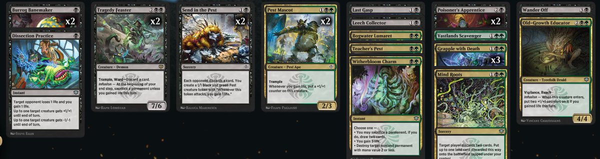 Ap0stasy's tweet photo. quick draft allows for the most absurd shit, but this is the kind of deck you draft and then go 1-2. Luckily I was able to claw back to 6-3. Strixhaven in general has been one of my favorite limited formats #mtg https://t.co/d3zkQyhhWd