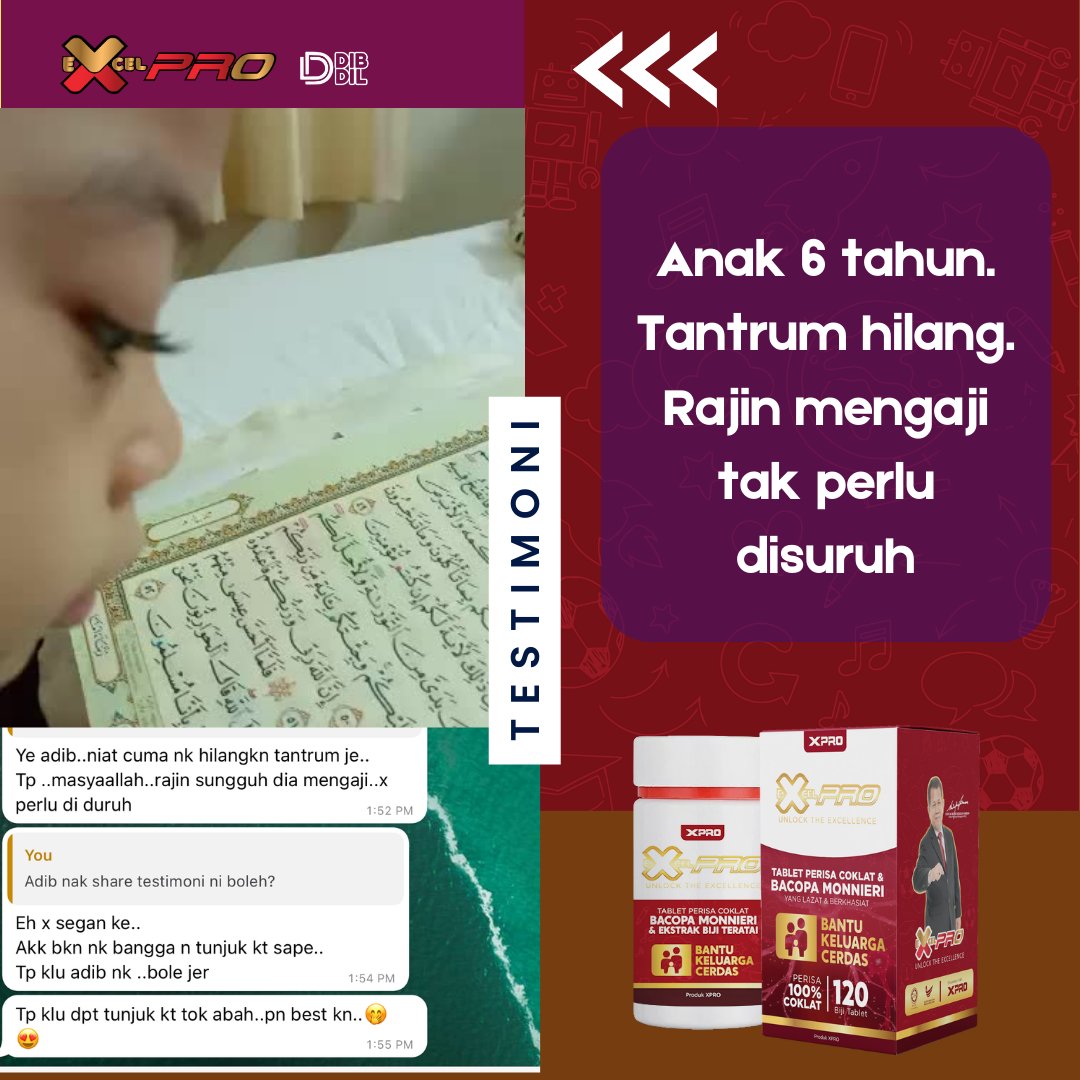 DibDil's tweet photo. Boleh Percaya ke? Makan Excel PRO buat anak:
✅ Mudah hafal.
✅ Emosi terkawal, tak tantrum .
✅ Mula bercakap.

Alhamdulillah. Ramai yang kongsi dengan Tok Abah. Ini Antaranya.
Jom cuba dulu Excel Pro ni dengan tekan link dibawah:
https://t.co/7JXz03L9z0
#dibdil #dmfk #excelpro https://t.co/cGpnfLpZYi
