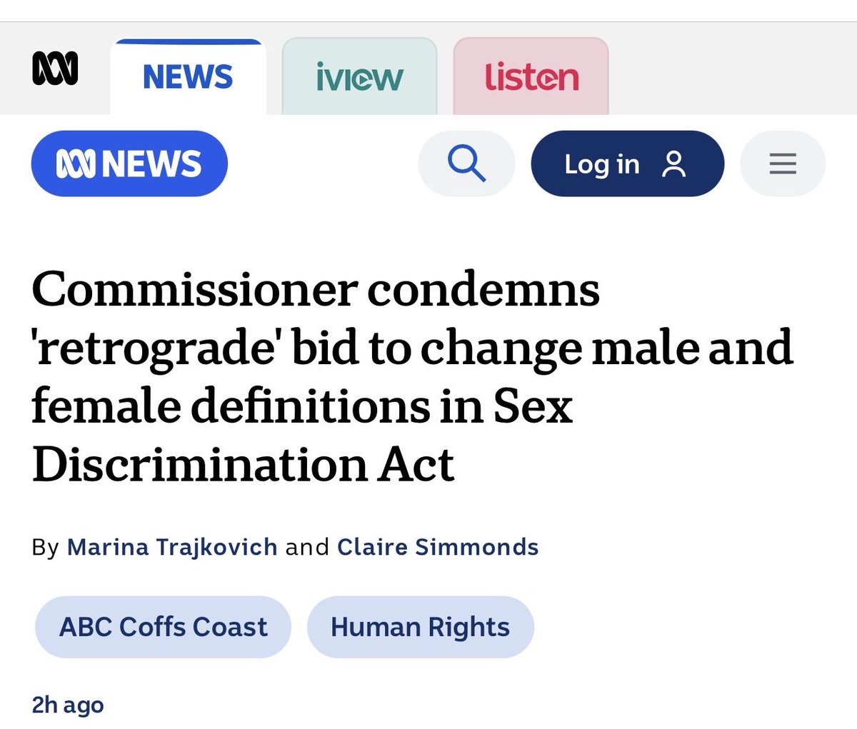 salltweets's tweet photo. Australia’s SEX discrimination commission condemns defining male and female by SEX.

Gender ideology is nonsensical. https://t.co/tG5ChoLu2k