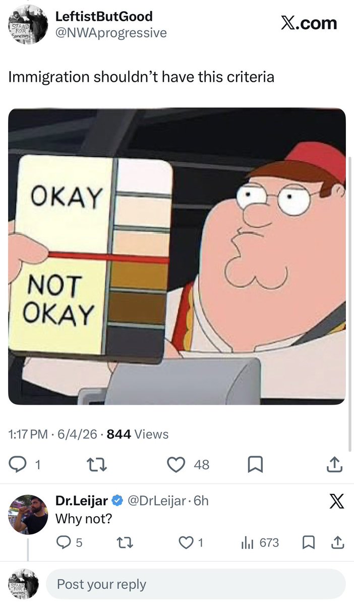 NWAprogressive's tweet photo. @DrLeijar @BeetBayley @mehdirhasan @patrickbetdavid @PBDsPodcast This is how the conversation started and you’re still desperately trying to deny that it’s racist to want this lol you’re pathetic bro https://t.co/PwiGS5hc8V