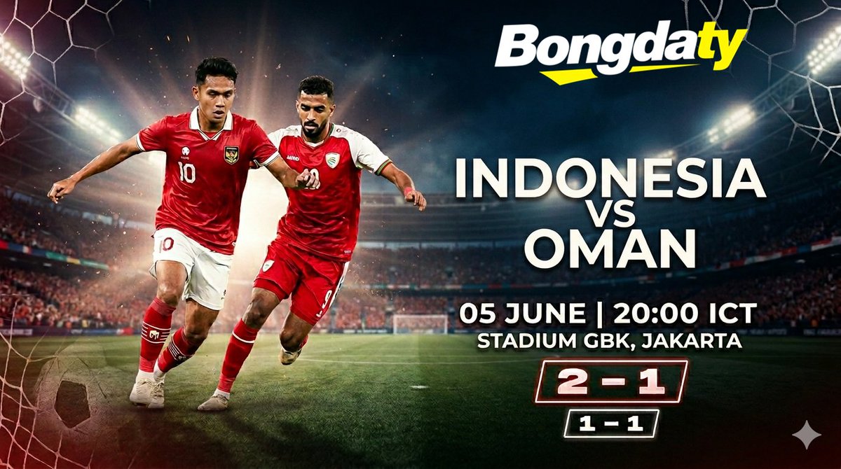 Bongdaty's tweet photo. ⚽️ INDONESIA VS OMAN｜20:00 TỐI NAY (ICT)
Đại bàng Garuda tiếp đón Chiến binh Oman trên sân nhà! 
🎯 2 - 1 / 1 - 1 (Tổng 2-3 bàn)
https://t.co/10P2NBS9mK
https://t.co/V3FZLvENCv
https://t.co/D3uMJvPeTc
https://t.co/8LCSDFEmVy

#BongDa #IndonesiaVsOman #TỷSốBóngĐá #FIFA https://t.co/nPYNWP8W8Y