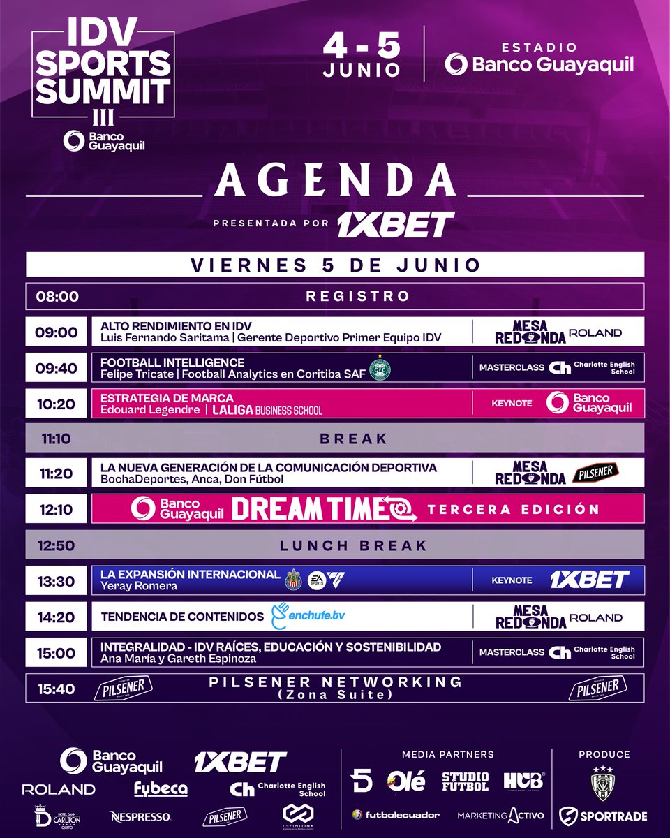 IDV_EC's tweet photo. El Summit continúa y aún puedes ser parte 👇🏽

Este viernes 5 también disfrutaremos de conferencias, masterclasses y mesas redondas con líderes de la industria deportiva internacional. ¡Acompáñanos! 

📍 Estadio Banco Guayaquil
📅 Viernes 5 de junio. Registros abiertos desde las 8:00 HRS. 
🎟️ Últimas entradas en https://t.co/9lbejaCV7e