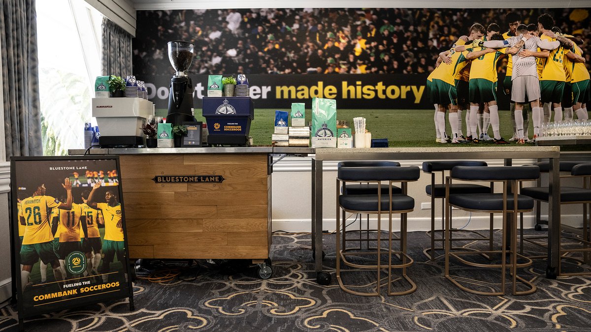 Socceroos's tweet photo. Fuelling the CommBank #Socceroos ☕

We're pleased to announce a new partnership with Bluestone Lane, with the Australian-born café and coffee brand joining as the Official Coffee Partner of the senior men's team.

📰 Details: https://t.co/vO8V2hDzIw https://t.co/FGTlbbDXHE
