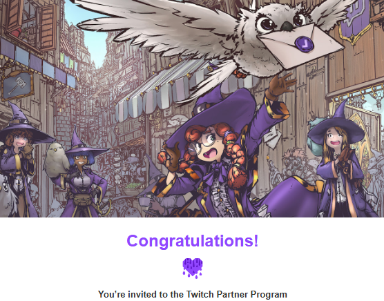 Raajaro's tweet photo. got twitch partner :O will stream again once my VACATION is over in 3 days. https://t.co/N4GiMVg2Im