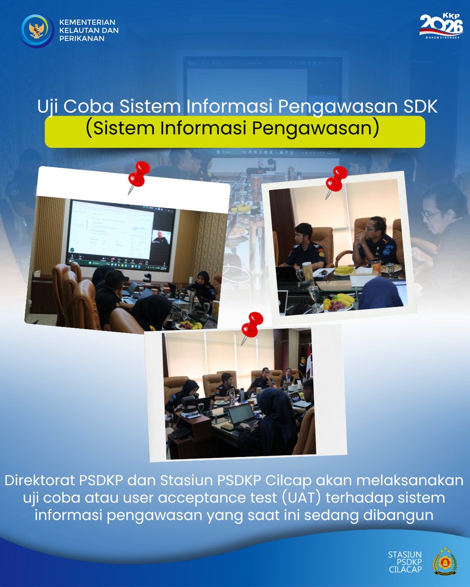 cilacap_psdkp's tweet photo. Melalui kegiatan UAT, Direktorat PSDKP dan Stasiun PSDKP Cilacap menguji Sistem Informasi Pengawasan yang sedang dibangun untuk memastikan sistem benar-benar sesuai kebutuhan di lapangan dan siap memberikan manfaat maksimal.
#PSDKPCilacap #PengawasanSDKP #UAT #TransformasiDigital https://t.co/FfKKSwZjD8