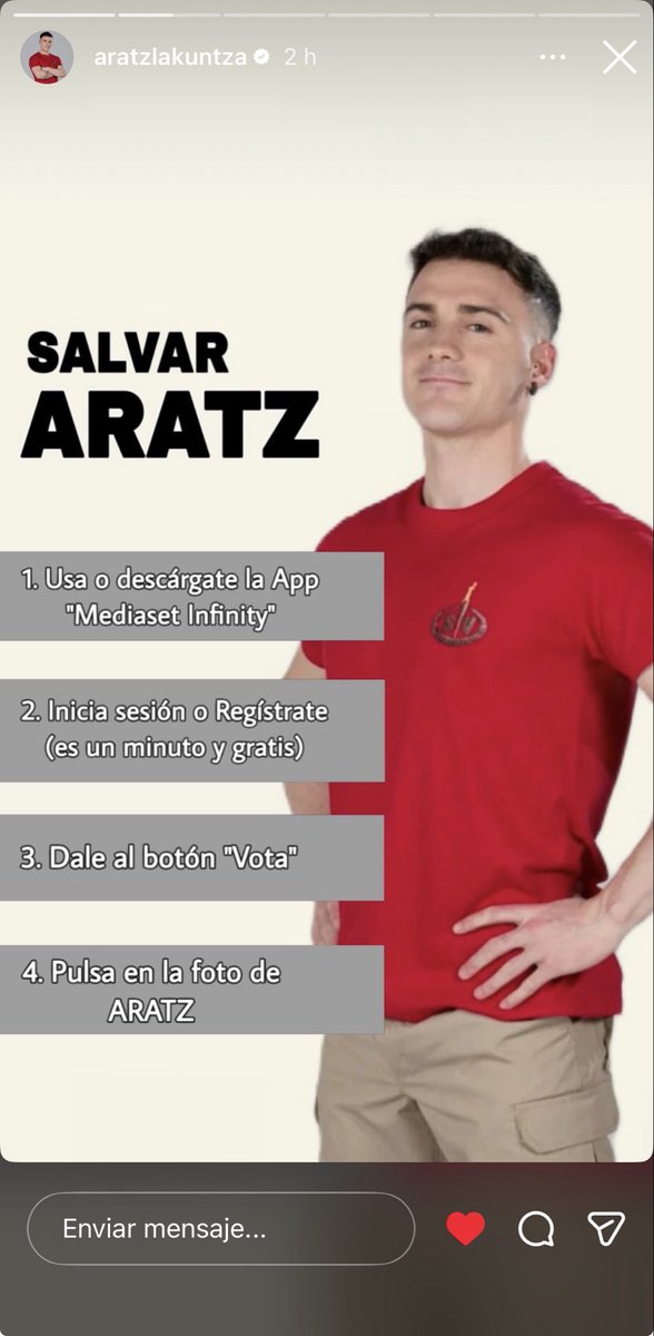 Hector97073024's tweet photo. #SVGala14 El domingo debe salvarse Aratz de la nominación y si no habéis votado todavía en la app de Mediaset Infinity al MEJOR SUPERVIVIENTE de la edición,id a hacerlo porque se merece una plaza en la gran final de supervivientes y por supuesto GANAR!!

Así que SALVAR ARATZ!!❤️ https://t.co/ZK4yeowpQi