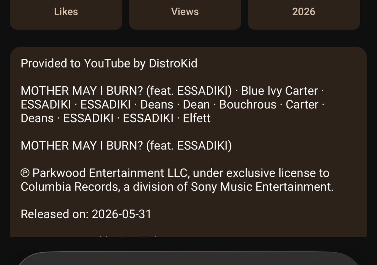 starryxpluto's tweet photo. @MrJaredBarnes @B7Album Someone used DistroKid and paid for the custom label tier. I checked on YouTube major labels always have a publishing year and on Spotify the source is just Parkwood/Columbia not the long credit https://t.co/bs4QyqBHUi