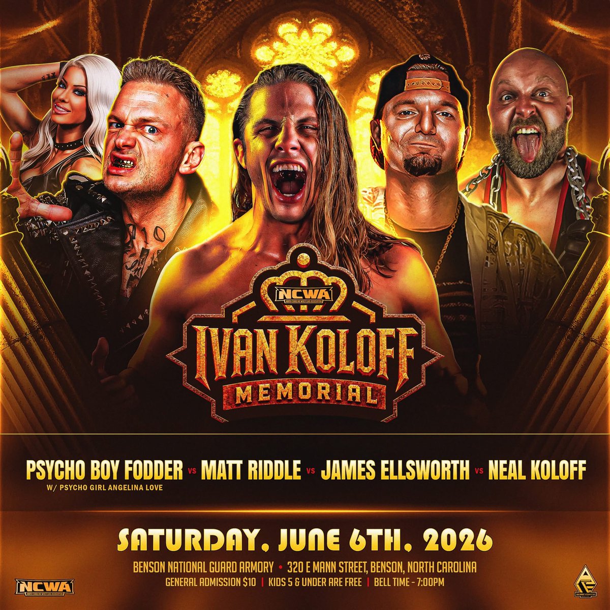 LoKeys910's tweet photo. Madness Gets Unleashed At The NCWA Ivan Koloff Memorial When The Psycho Boy Fodder, James Ellsworth, Neal Koloff, And The Ultimate Bro Matt Riddle Face Off In Fatal 4 Way Action.

This Isn't A Typical Wrestling Match. It's A Powder Keg Of Styles, Attitudes, And Pure Mayhem That Gives The Winner A Shot At The NCWA Heavyweight Championship. Rest Assured At All Costs The Psycho Boy Will Be Walking Out With A Shot At The Title And My Eyes On Another Piece Of Hardware To Add To The Collection.