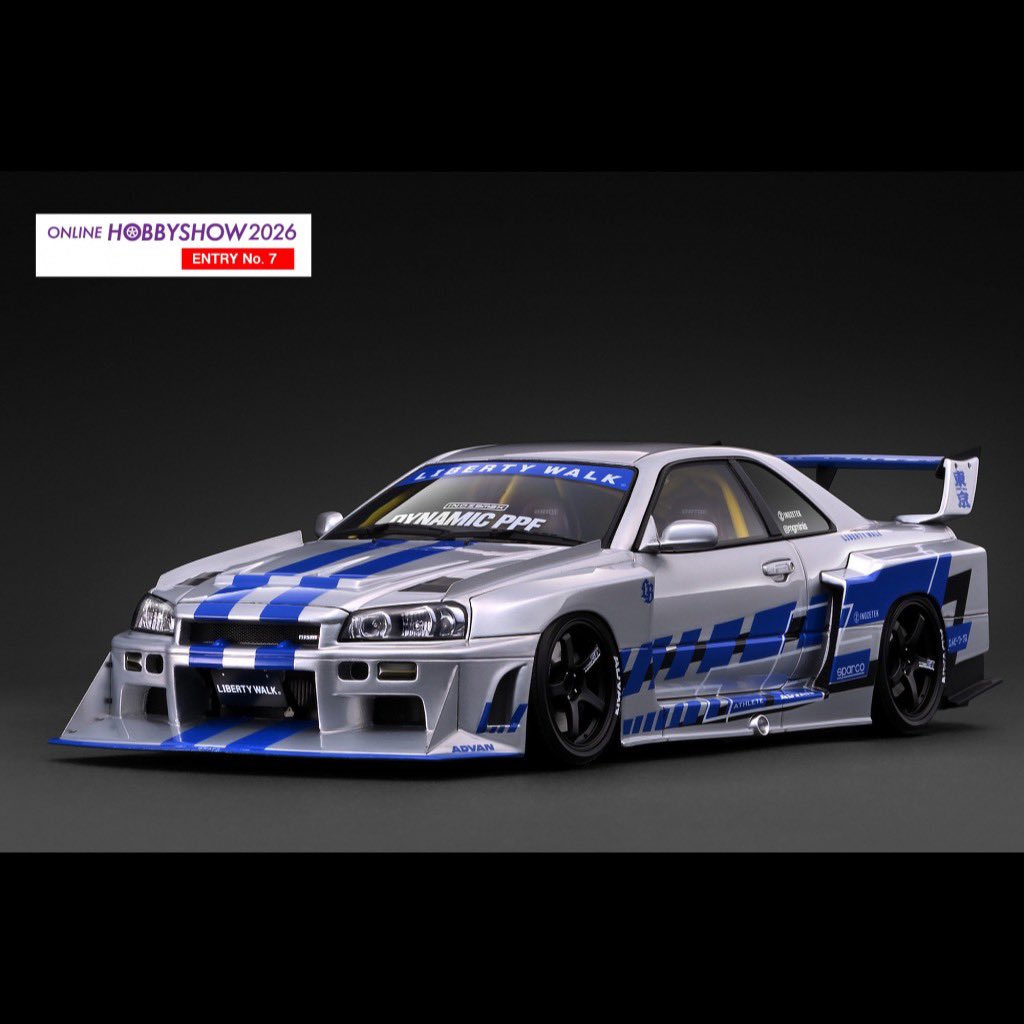 ignitionmodel's tweet photo. IGオンラインホビーショー新作モデル「エントリーNo.7」は静岡ホビーショー2026で展示・公開した1/18スケール「LB-ER34 Super Silhouette SKYLINE」です。

リリース(ご予約スタート）は準備ができ次第、ご案内します。今しばらくお待ちください! https://t.co/Ez087FQCzd