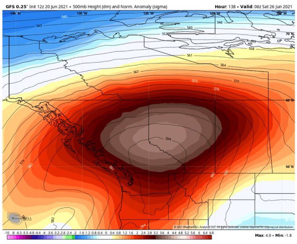 ElijahBman's tweet photo. You just gotta love the euro AI showing a June 2021 heat dome style repeat in the Pacific Northwest in 10 days. It is one of the more volatile solutions and unlikely to be this strong, but well come back to this later. #bcstorm #bcheat. Do not worry yet. https://t.co/gotH0aS0Na