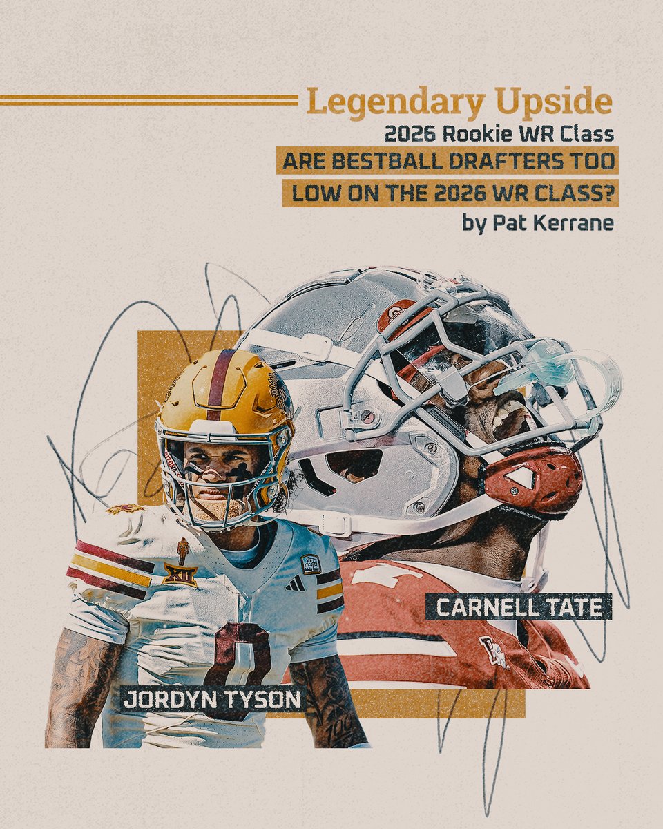 LegendaryUpside's tweet photo. Are Best Ball Drafters Too Low on the 2026 WR Class? by @PatKerrane 

Takeaways to Remember for Late Summer
-At baseline, Round 1 WRs should be expected to contribute as rookies.
-Be willing to price enforce on Round 2 WRs.
-Round 3 and Day 3 Picks can have league-winning upside despite their low hit rates.
