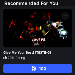 infadier's tweet photo. wow thanks roblox for making this the FIRST game on my recommended tab!
i can't believe the REAL gmyb devs released their REAL gmyb demo for 100 ROBUX! WHAT A STEAL! https://t.co/mprT6K5Vwa