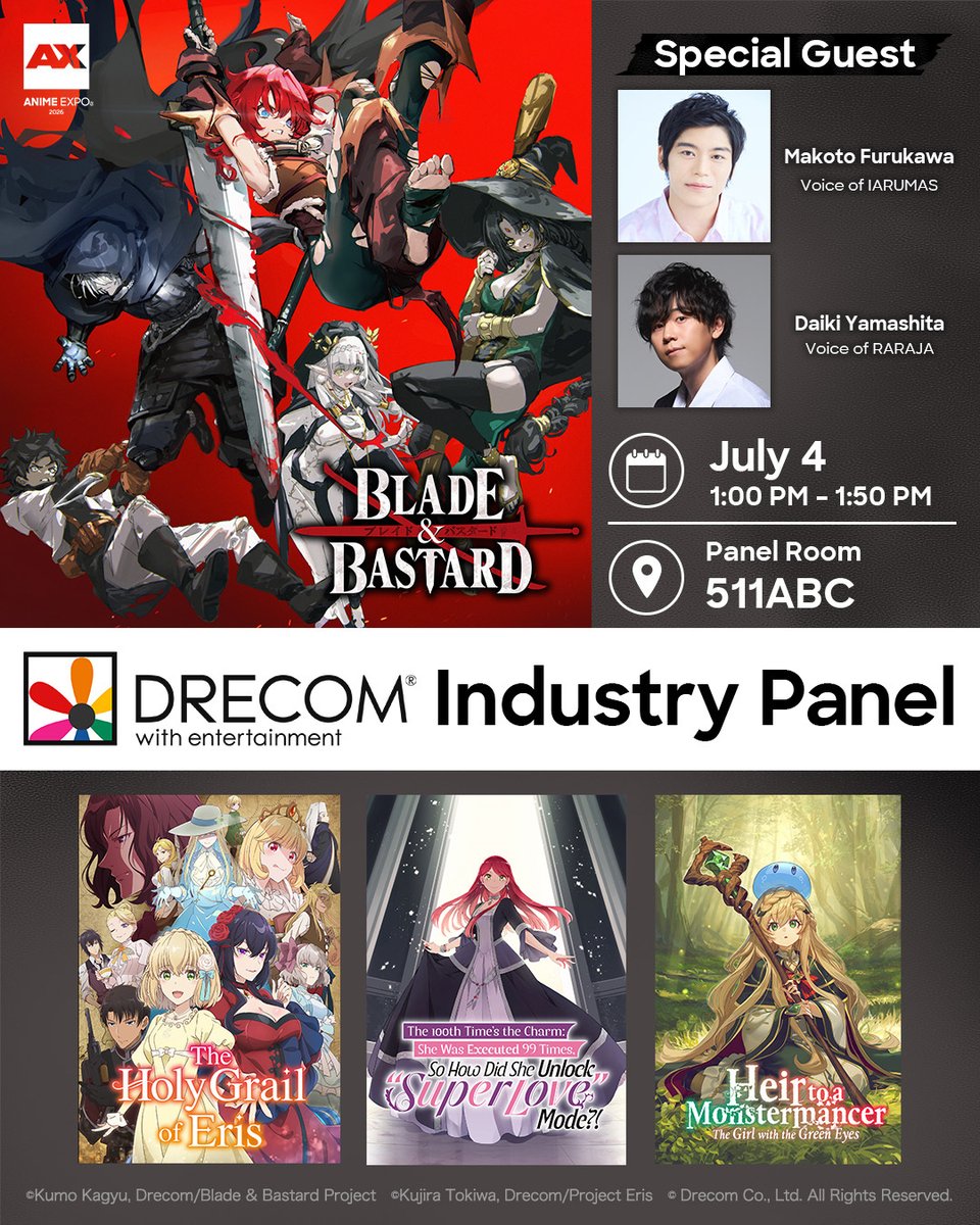 drecomofficial's tweet photo. 【ドリコムHP】[ニュース更新]
株式会社ドリコムは、アメリカ・ロサンゼルスにて7月2日〜5日（現地時間）に開催予定の世界最大級のアニメイベント「Anime Expo 2026」にて昨年に引き続き、自社単独パネルの開催が決定したことをお知らせいたします。 https://t.co/SQFKECoqXy