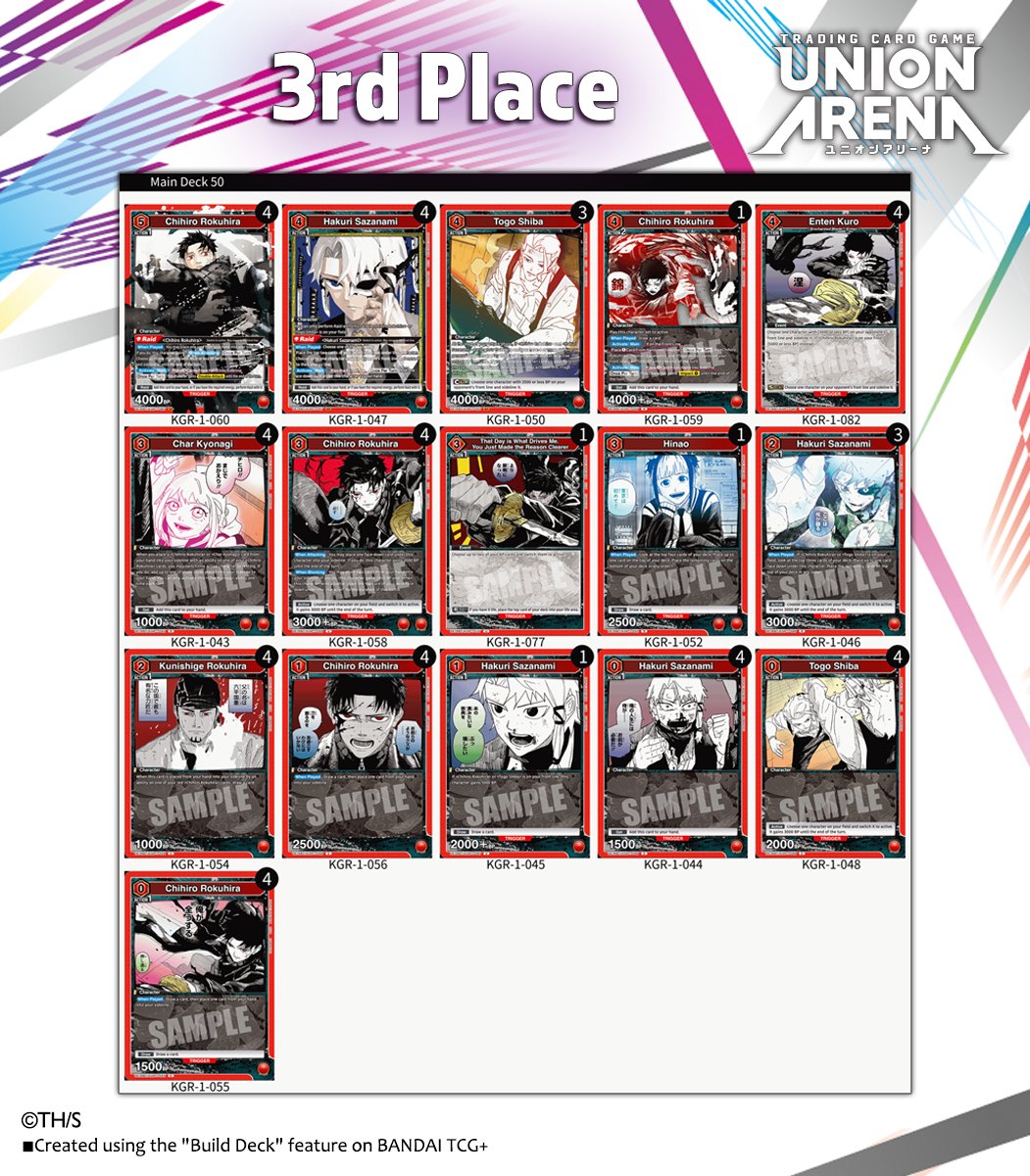 UA_EN_TCG's tweet photo. [Deck Lists]
Thanks to everyone who joined us for the 5/30 Offline Regional hosted by Top Cut Events! 💞
Here are the decks used by the 2nd~4th place winners! 🏅
Congratulations! ✨

#UNIONARENA_EN https://t.co/xscMtJYbQo