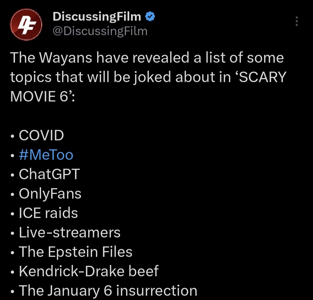 JOKAQARMY1's tweet photo. Scary Movie 6 called out some of the bullshit we dealing with today. The Epstein Files was definitely the surprising scene. https://t.co/3nG0LdbDGi