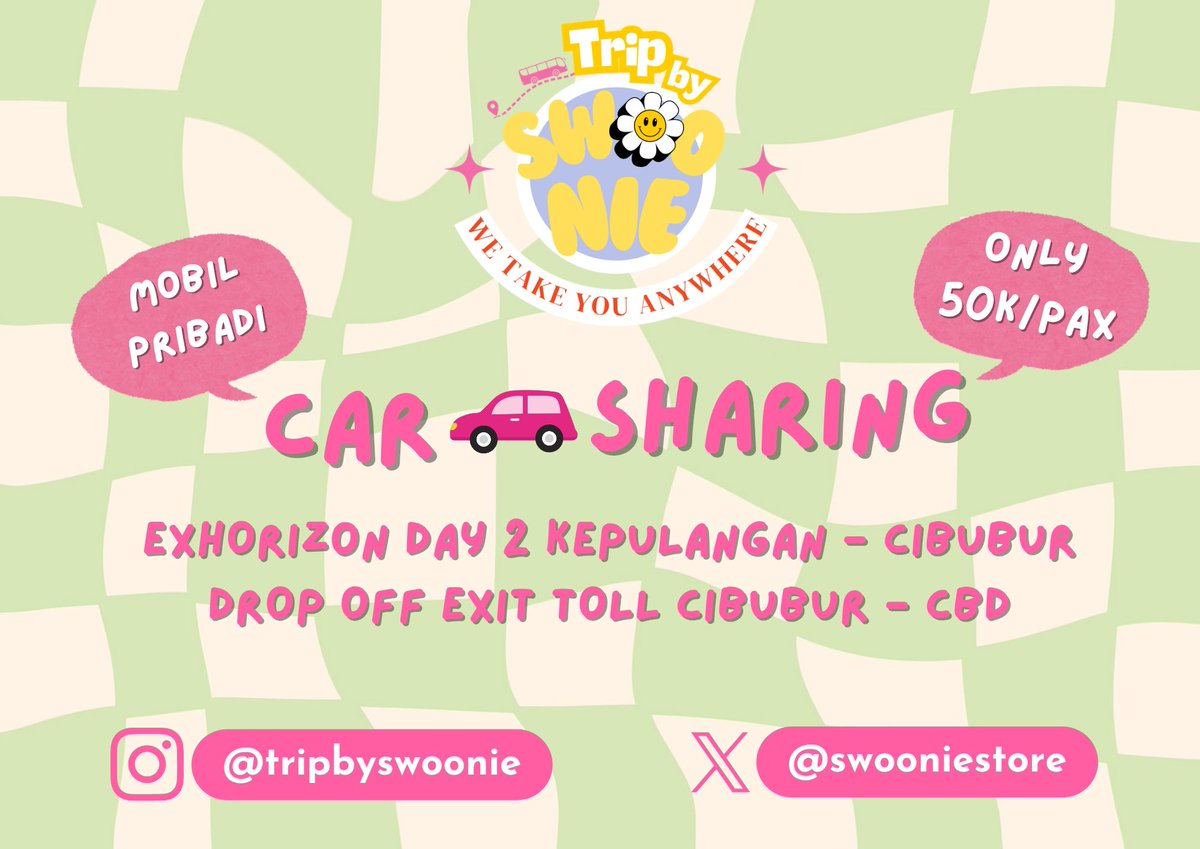 Lcaratiize's tweet photo. Hai erideul yang pulang konser DAY 2 EXhOrizon ke daerah CIBUBUR bingung naik apa? yukk lesgow bareng aku 🚙💨

Open trip EXhOrizon JKT 'kepulangan' aja dengan mobil pribadi ya rii 🥰

yang mau ikut boleh japri aku aja yaa makasiii 🫶
SLOT SEAT ✅✅✅✅❌
#exhorizon_in_jakarta https://t.co/omlrdw04Tf