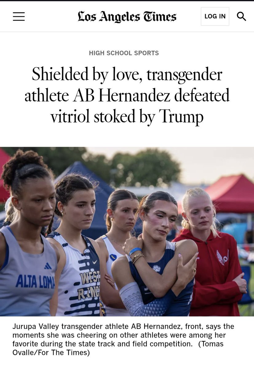ClayTravis's tweet photo. Sports media is profoundly broken. This is the headline in @latimes for a boy winning multiple girls state titles. https://t.co/dxi4BuQusS