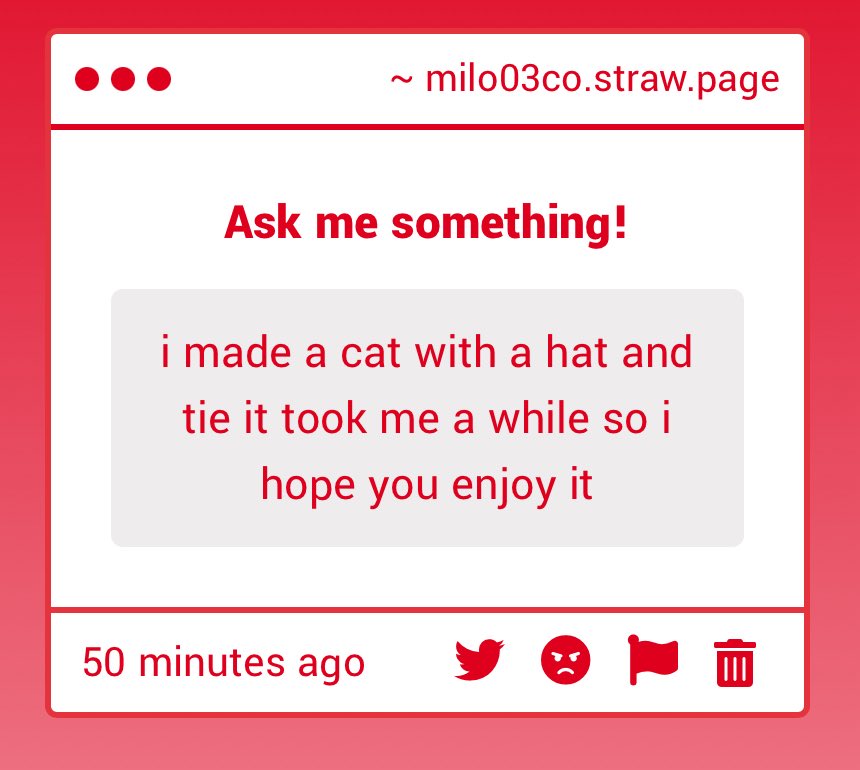 Milo03c's tweet photo. I feel honored anon am I deserving of the cat with big tie and hat https://t.co/5QSJrJJAkq