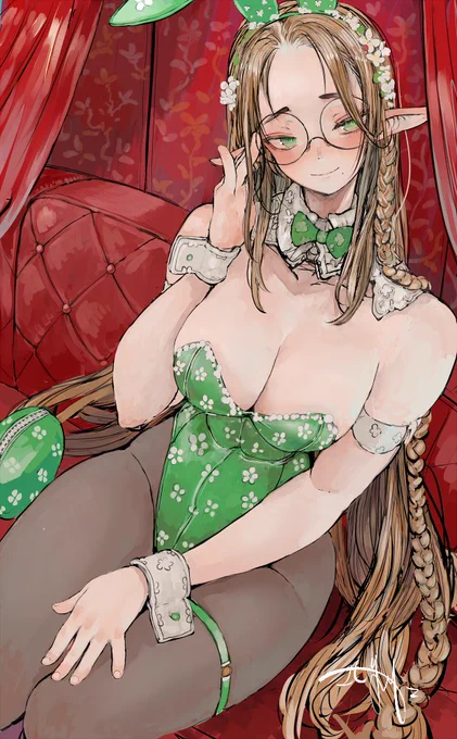 COMITIA156の新刊「バニーガールブック弐」の中からぺたり!表紙のうちの一人なエルフお姉さんバニー(*'∀`*)ムホホ