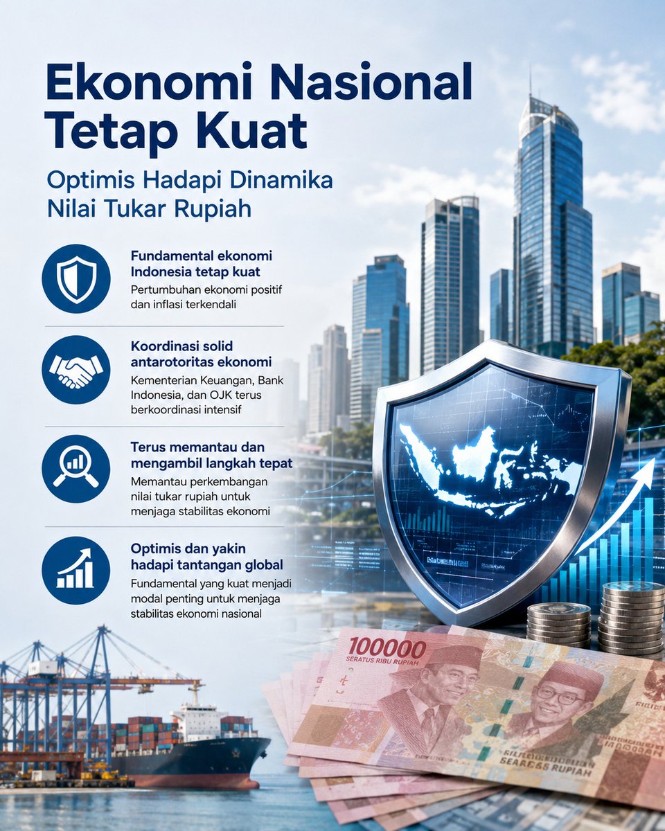 RatuMedia20's tweet photo. Fundamental ekonomi yang sehat menjadi modal utama Indonesia dalam menghadapi gejolak eksternal. Dengan kerja sama yang solid, stabilitas ekonomi dan daya tahan nasional terus diperkuat. https://t.co/sQJvnmZxOm